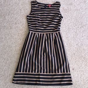 Black and camel colored striped dress